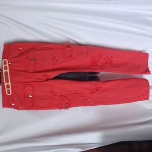 Preme Distressed Cargo jeans, red, 32x34